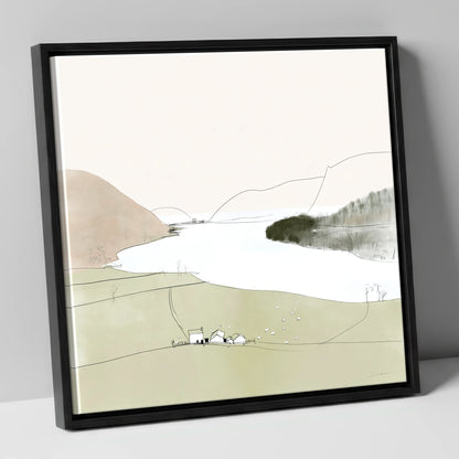 Loweswater Farm and Pale Fells lake district lake canvas wall art in black frame