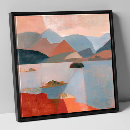 Catbells and Derwentwater in Terracotta lake district lake canvas wall art in black frame