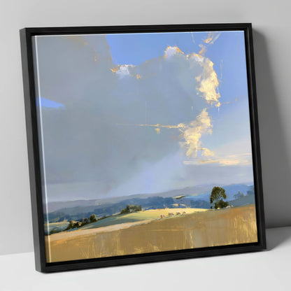 Sunlit Rolling Fells Under Cloud lake district fell canvas wall art in black frame