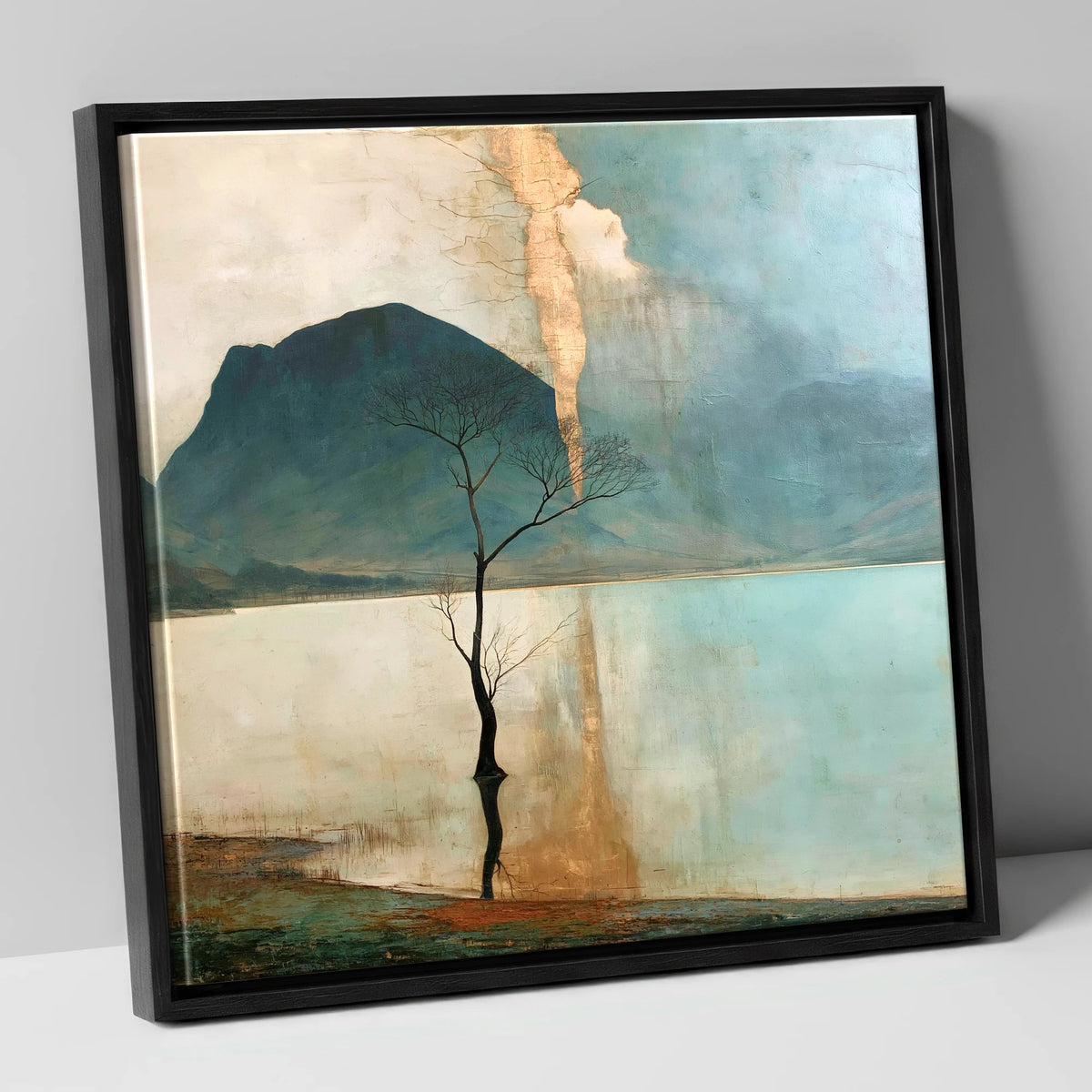 Buttermere Tree in Golden Light lake district lake canvas wall art in black frame