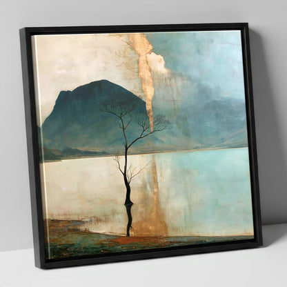 Buttermere Tree in Golden Light lake district lake canvas wall art in black frame