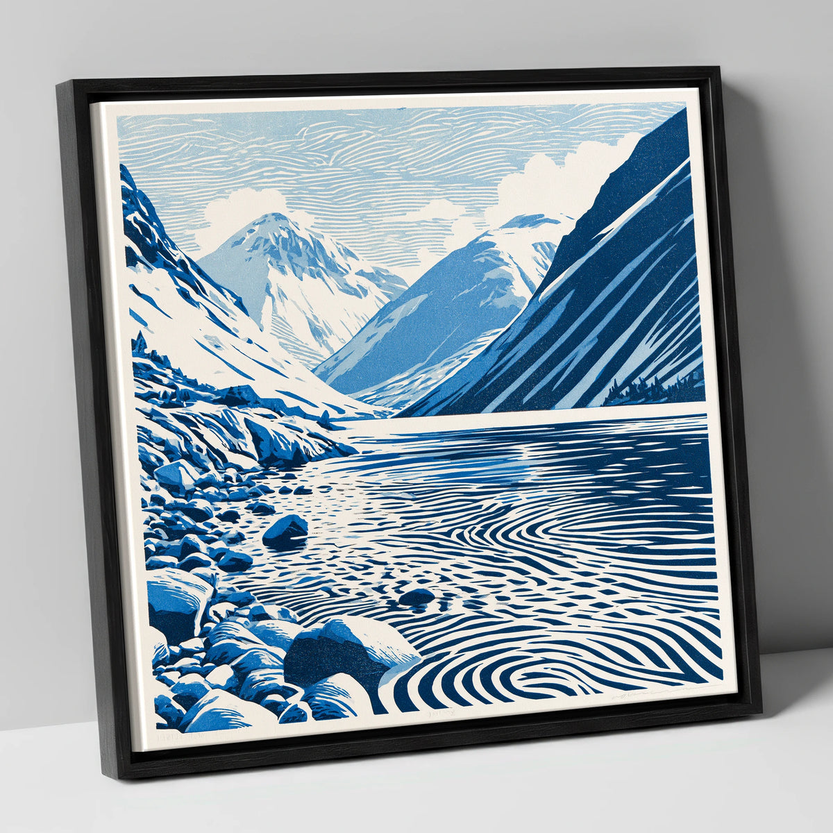 Wastwater Screes in Cobalt Blue lake district lake canvas wall art in black frame