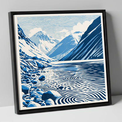 Wastwater Screes in Cobalt Blue lake district lake canvas wall art in black frame