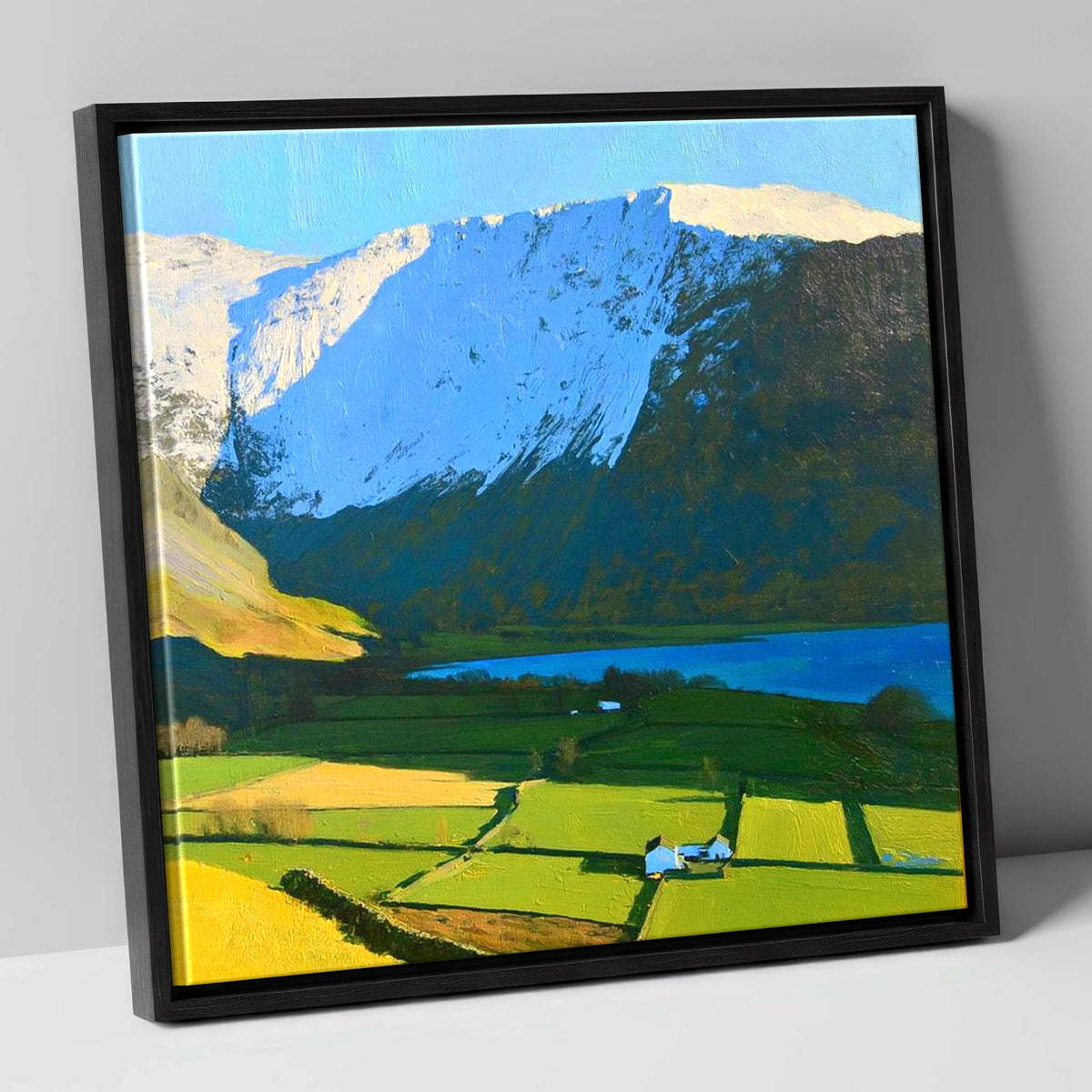 Sunlit Fields Below High Hartsop Dodd lake district fell canvas wall art in black frame