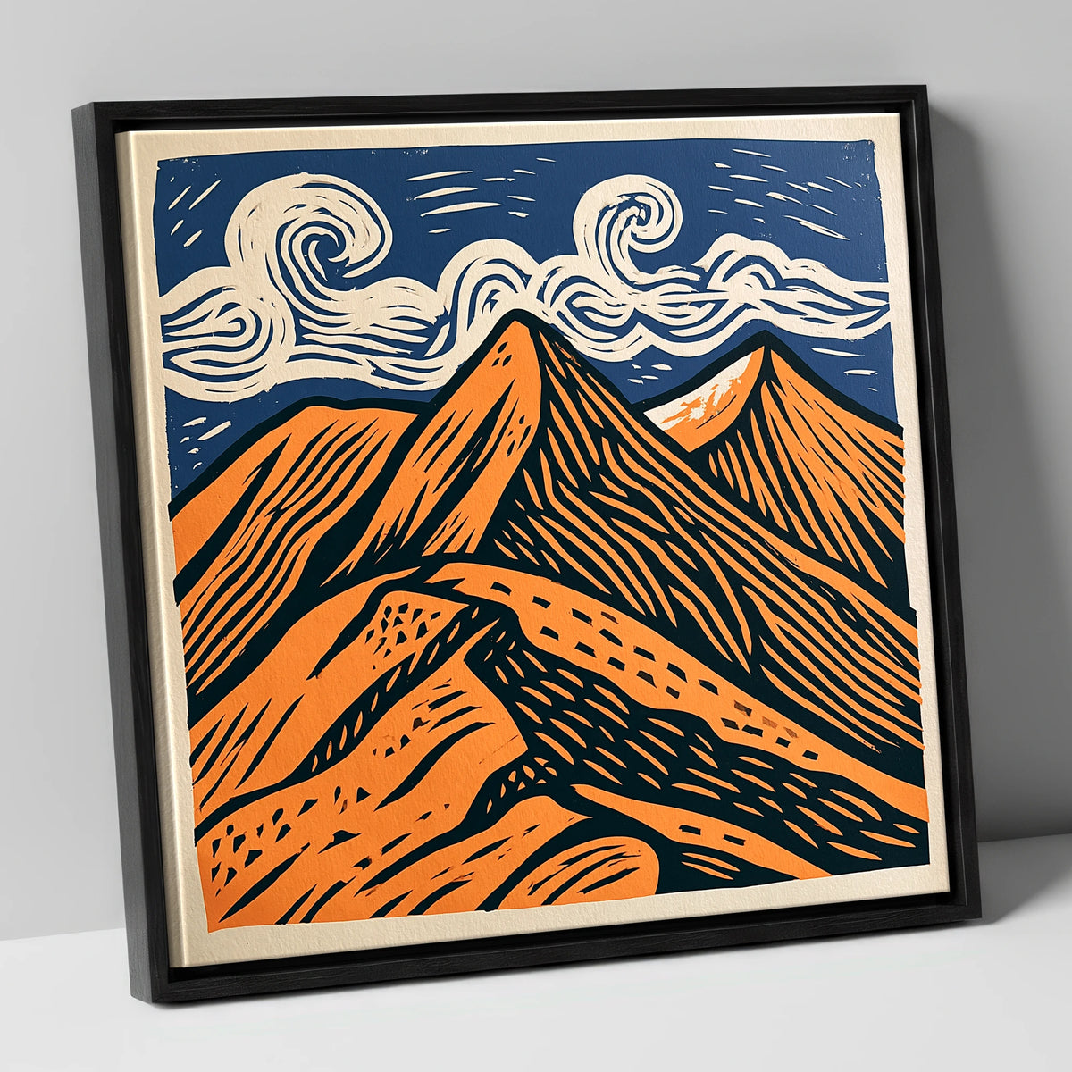 Striking Helvellyn Peaks in Terracotta lake district fell canvas wall art in black frame