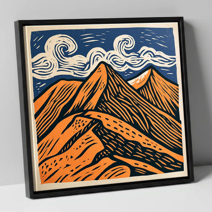 Striking Helvellyn Peaks in Terracotta lake district fell canvas wall art in black frame