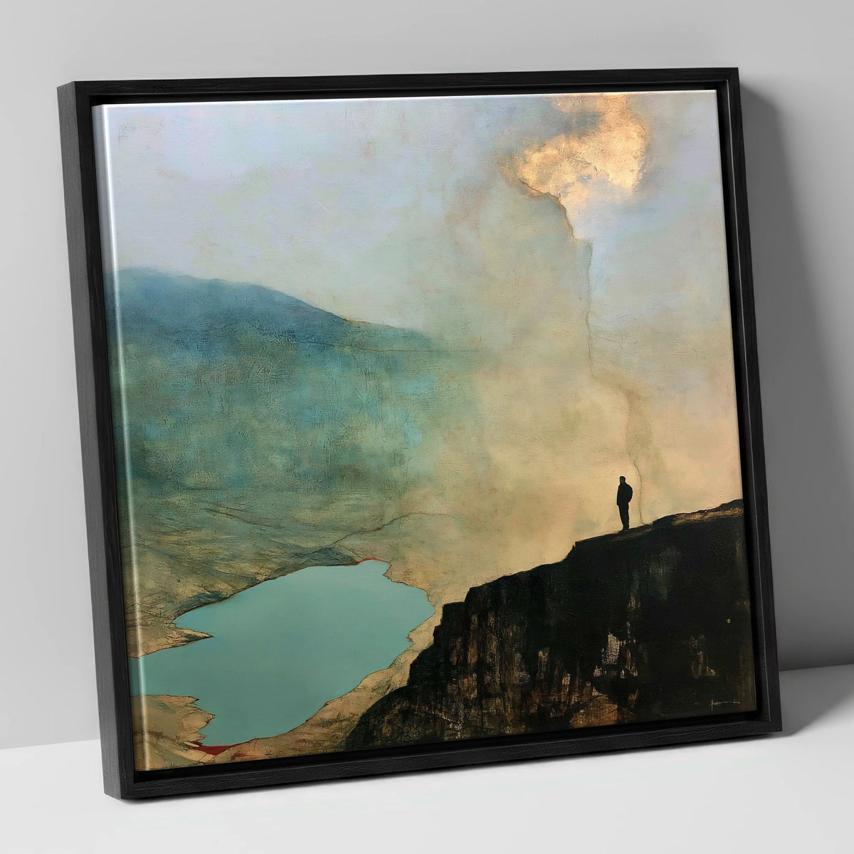 Helvellyn Walker Beneath Golden Clouds lake district fell canvas wall art in black frame