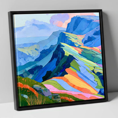 Vivid Hues On Misty Ridge lake district fell canvas wall art in black frame
