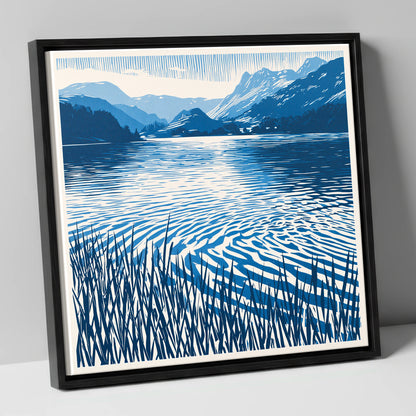 Cobalt Dawn Over the Lake lake district lake canvas wall art in black frame