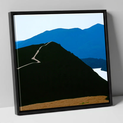 Cat Bells Path In Midnight Blue lake district fell canvas wall art in black frame