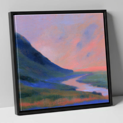 Winding River at Twilight lake district waterfall canvas wall art in black frame