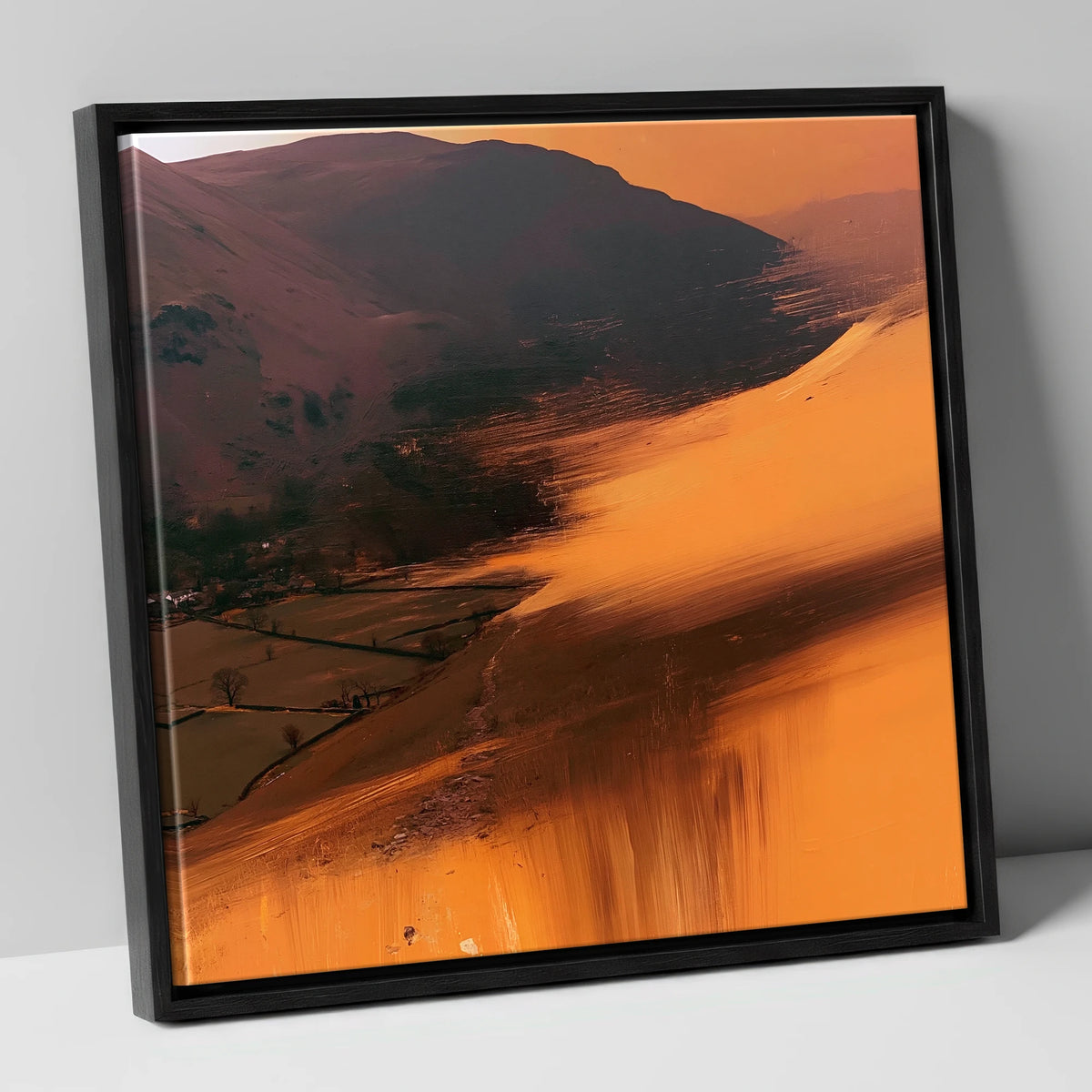 Amber Bracken Above Patterdale lake district village canvas wall art in black frame