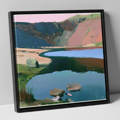 Blush Sky Over Easedale Tarn lake district lake canvas wall art in black frame
