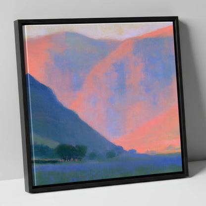 Pink Twilight Fell Valley lake district valley canvas wall art in black frame