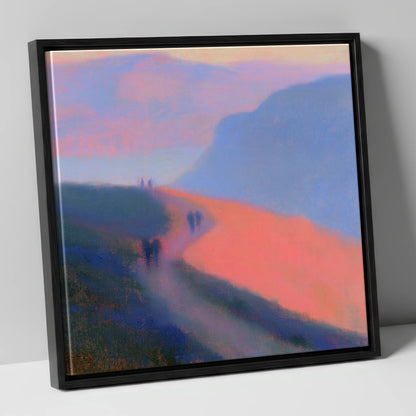 Twilight Walkers on a Fell Path lake district walking canvas wall art in black frame