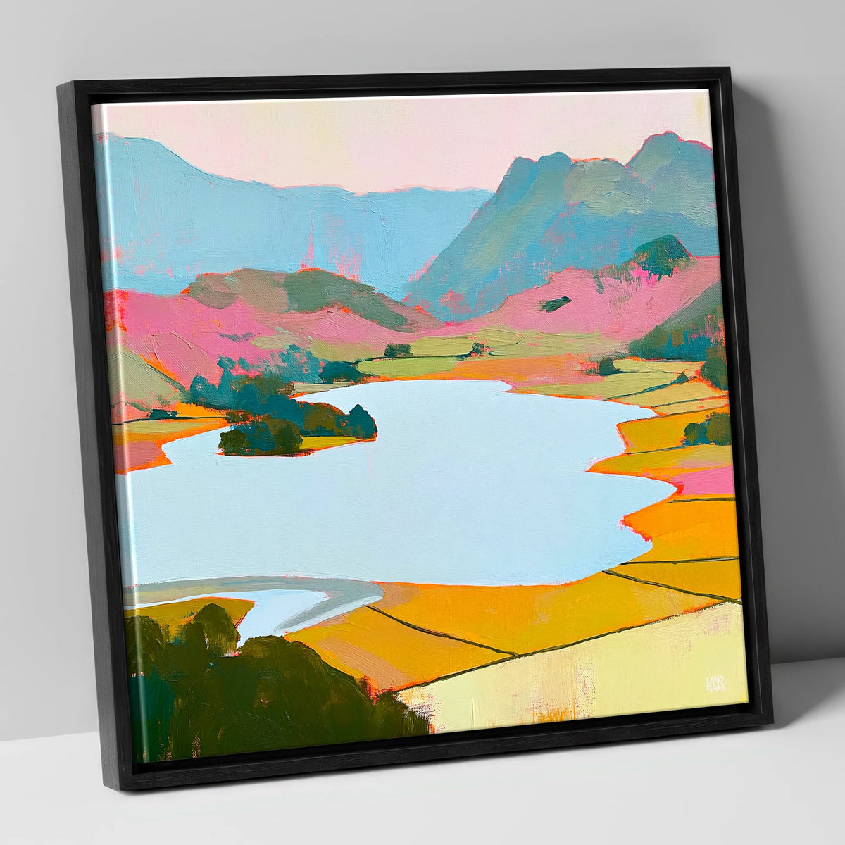 Colourful Elter Water Landscape lake district lake canvas wall art in black frame