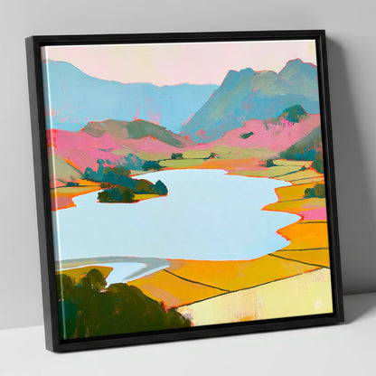 Colourful Elter Water Landscape lake district lake canvas wall art in black frame