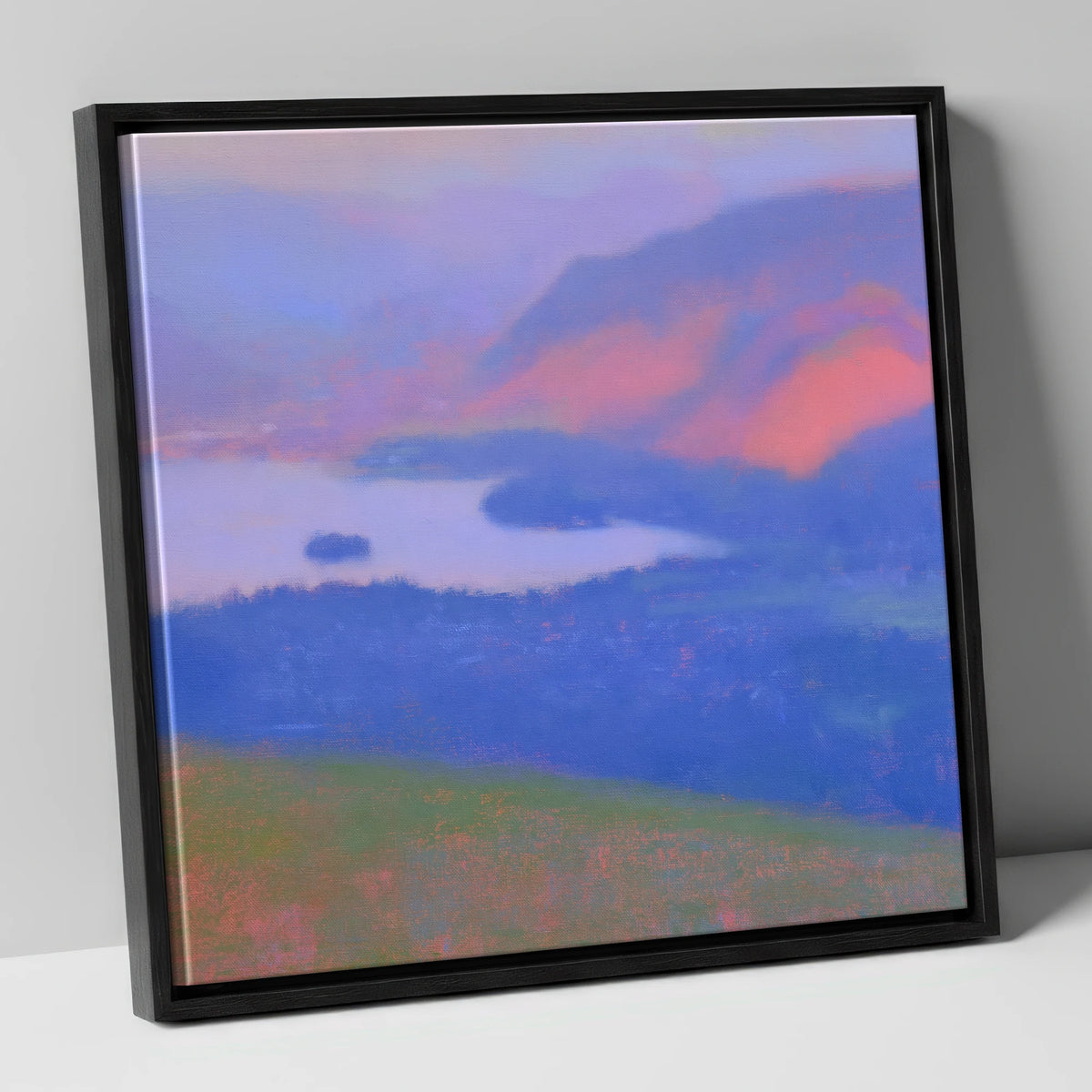 Keswick And Derwentwater At Twilight lake district village canvas wall art in black frame