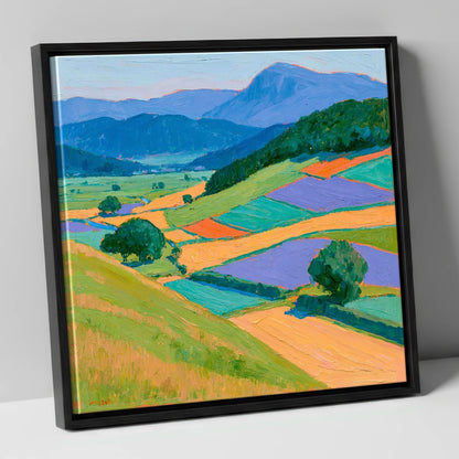 Violet And Ochre Dale Fields lake district valley canvas wall art in black frame