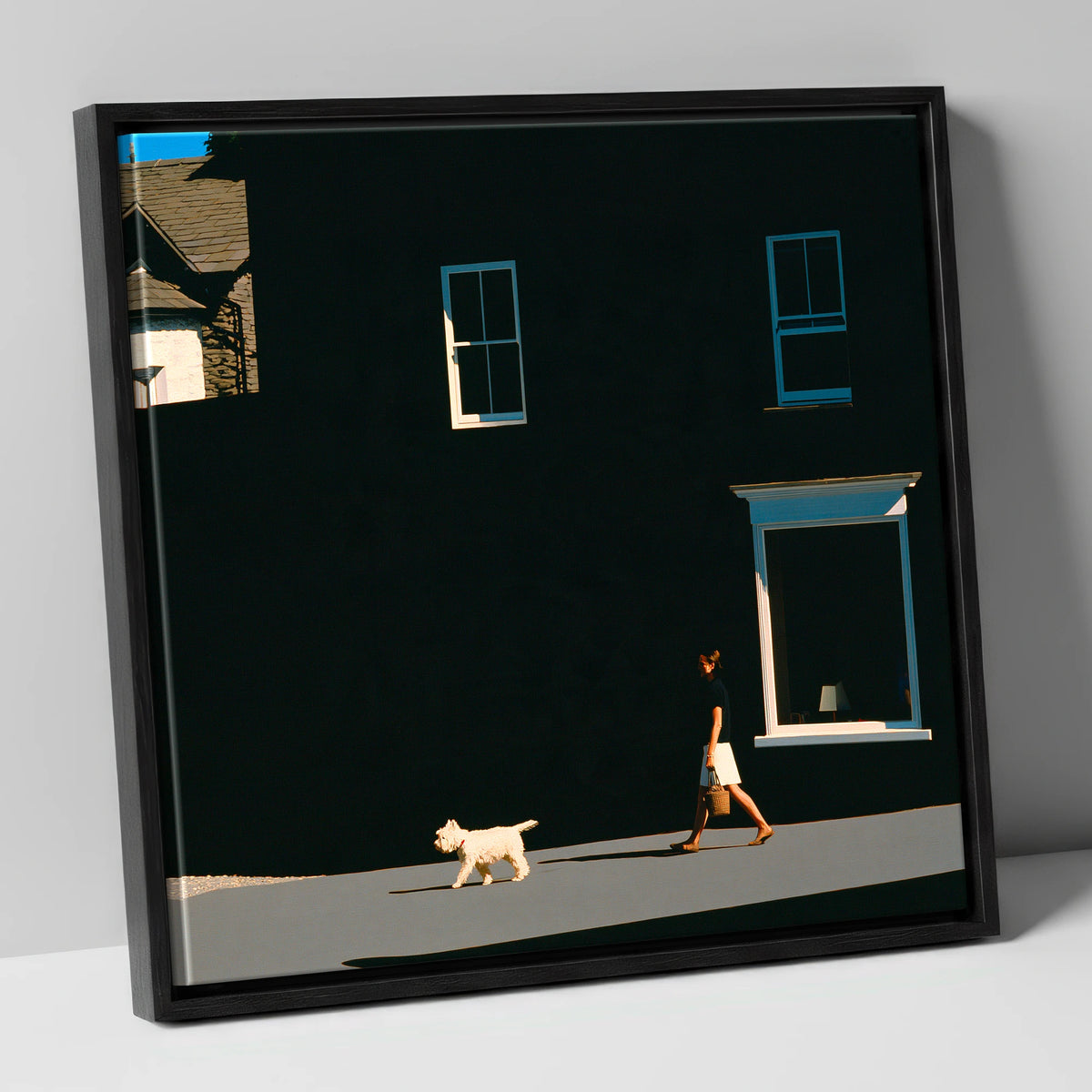 Sunlit Dog Walker in Ambleside gifts for dog walkers canvas wall art in black frame