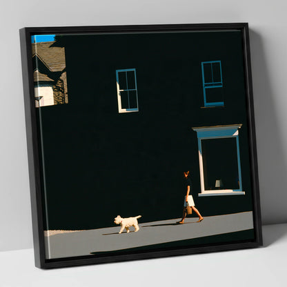 Sunlit Dog Walker in Ambleside gifts for dog walkers canvas wall art in black frame