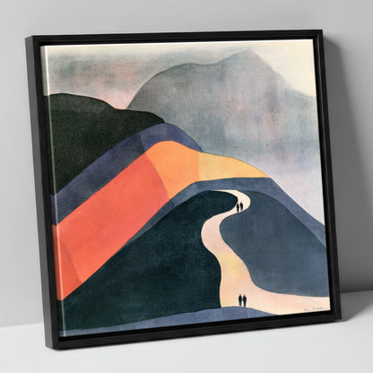 Bold Fell Path With Walkers lake district walking canvas wall art in black frame
