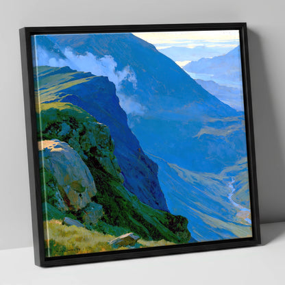 Misty Ridge Above Blue Valley lake district fell canvas wall art in black frame