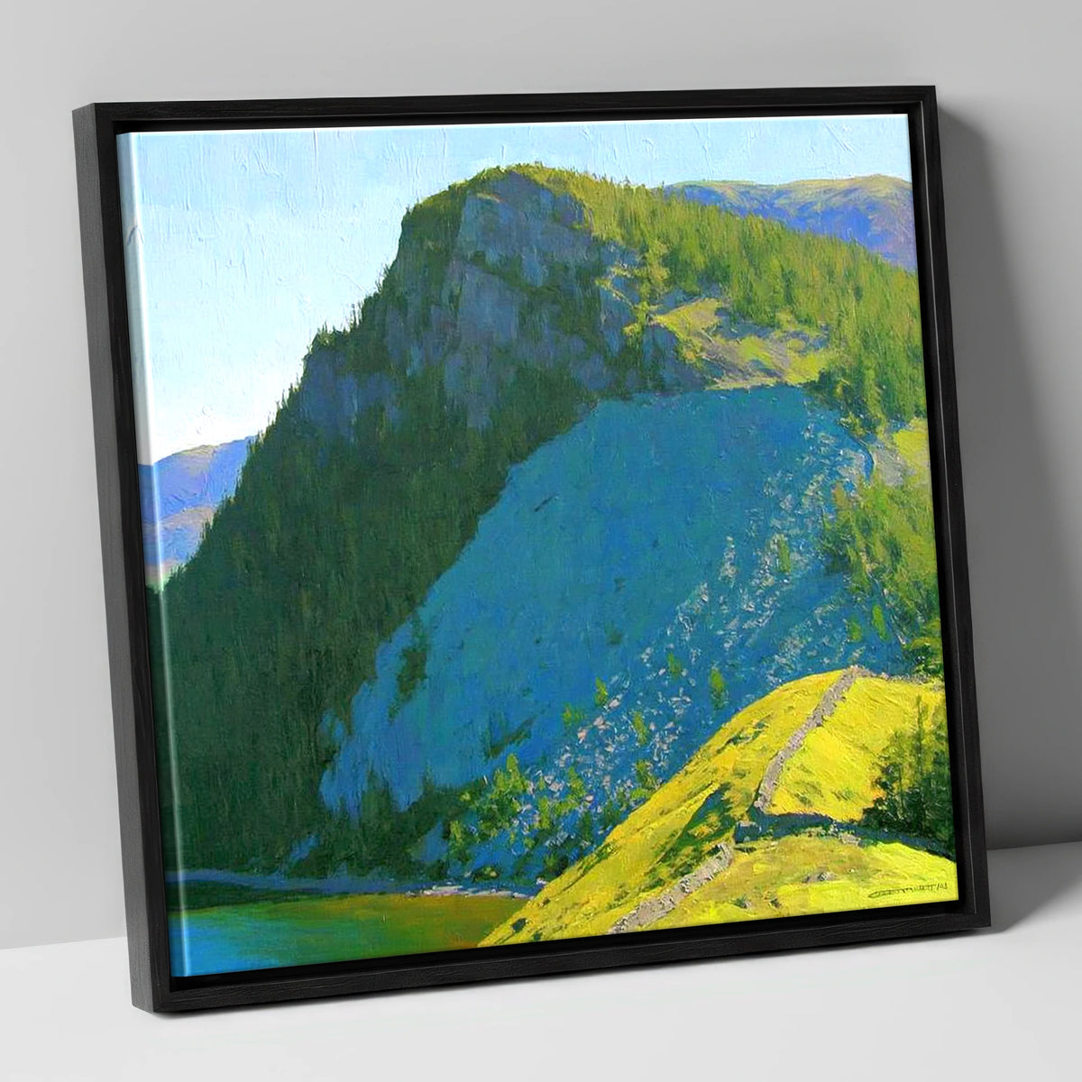 Castle Crag in Vibrant Sunlight lake district fell canvas wall art in black frame