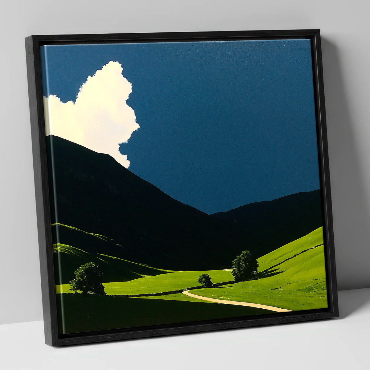 Rolling Fells Under Dramatic Cloud lake district fell canvas wall art in black frame