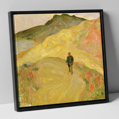 Lone Hiker on Golden Fells lake district walking canvas wall art in black frame