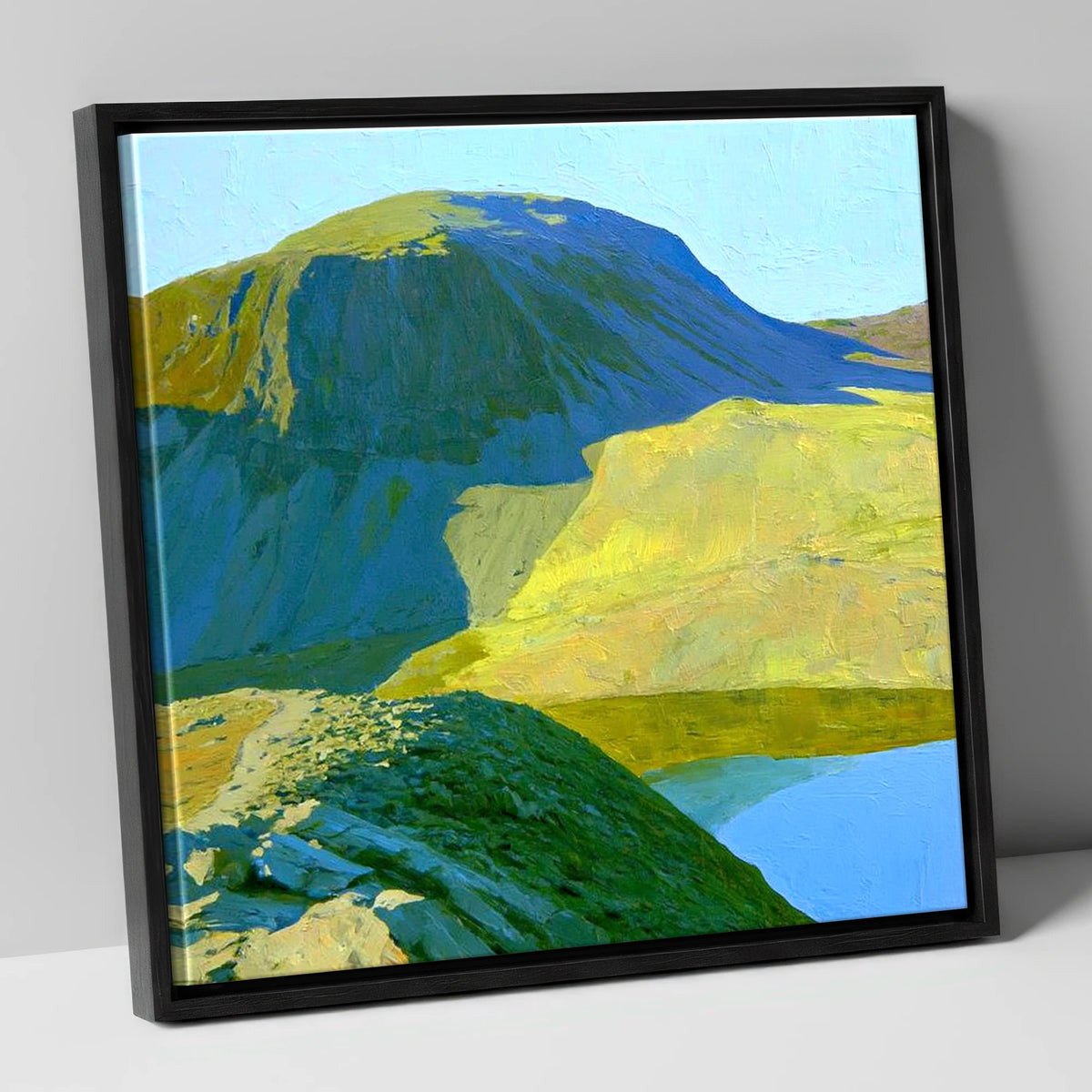 Vibrant Green Gable and Tarn lake district fell canvas wall art in black frame