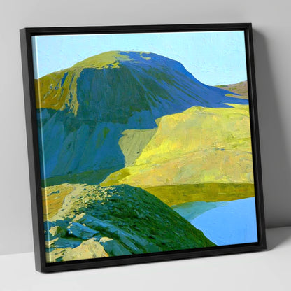 Vibrant Green Gable and Tarn lake district fell canvas wall art in black frame