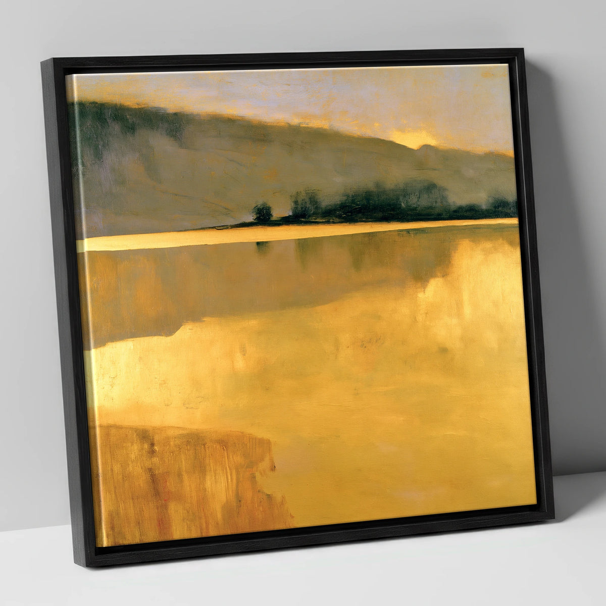 Calm Lake in Golden Light lake district lake canvas wall art in black frame