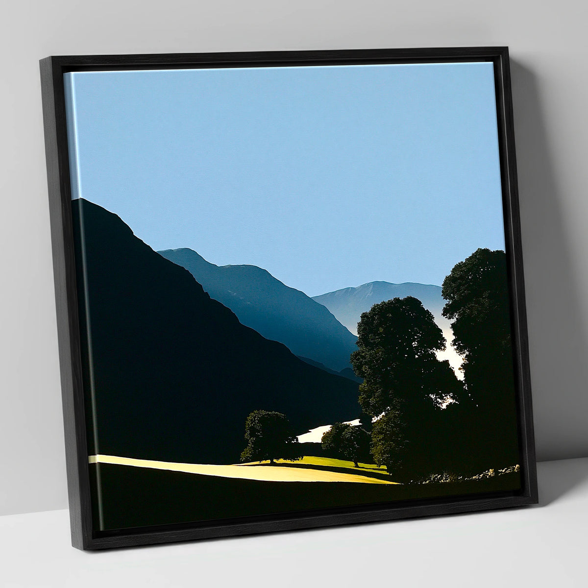 Valley Mist at First Light lake district sky canvas wall art in black frame