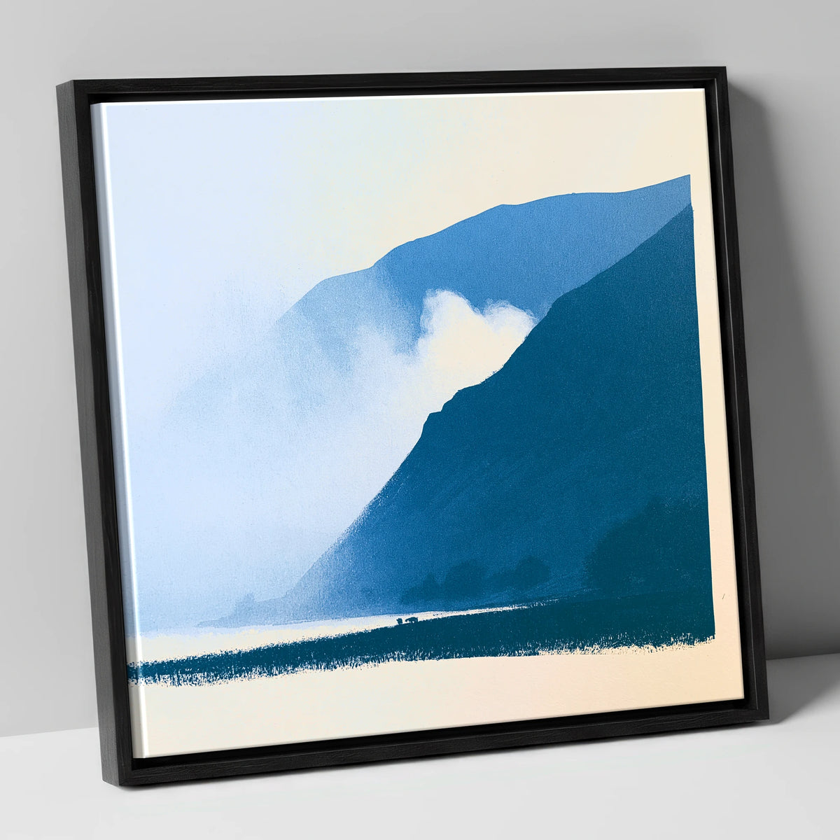 Rolling Fells in Deep Blue lake district fell canvas wall art in black frame