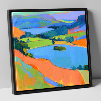 Vivid Bracken Above Grasmere lake district lake canvas wall art in black frame