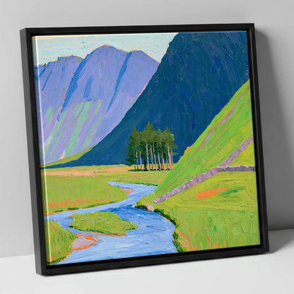 Haystacks and Vibrant Valley Beck lake district fell canvas wall art in black frame