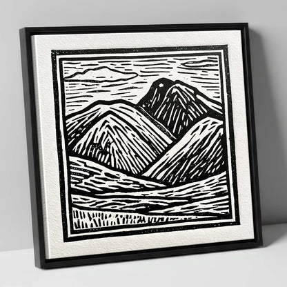 Bowfell in Stark Black and White lake district fell canvas wall art in black frame
