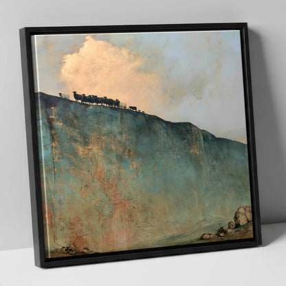 Herdwicks on a Fell Skyline lake district wildlife canvas wall art in black frame