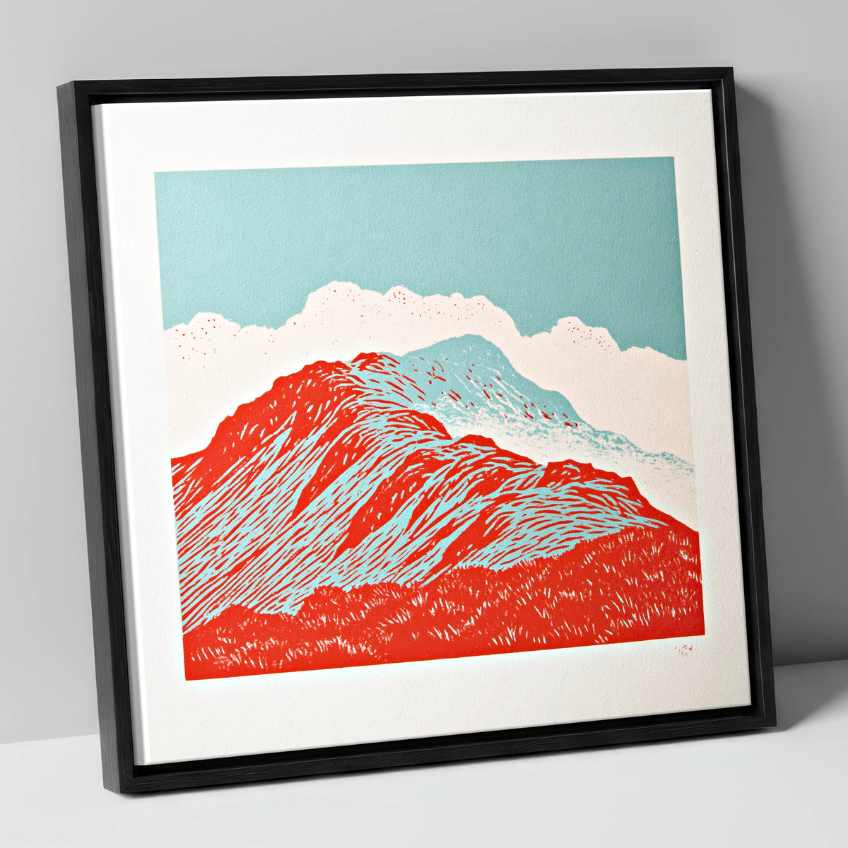 Graphic Red Fell Ridge lake district fell canvas wall art in black frame