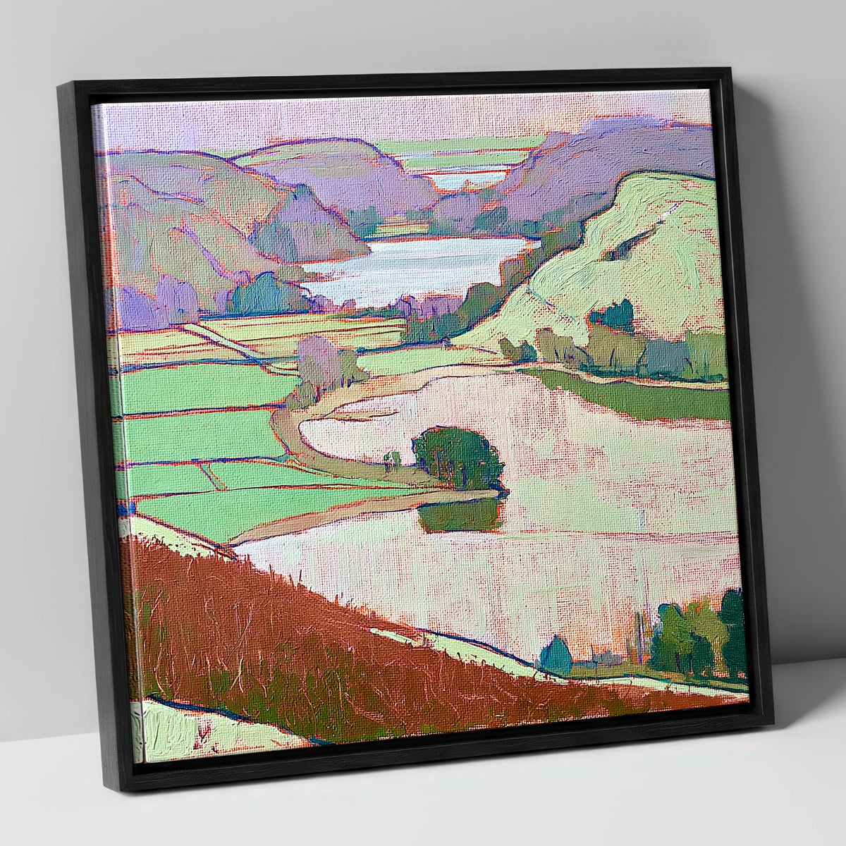 Vivid Grasmere Above Red Bracken lake district lake canvas wall art in black frame