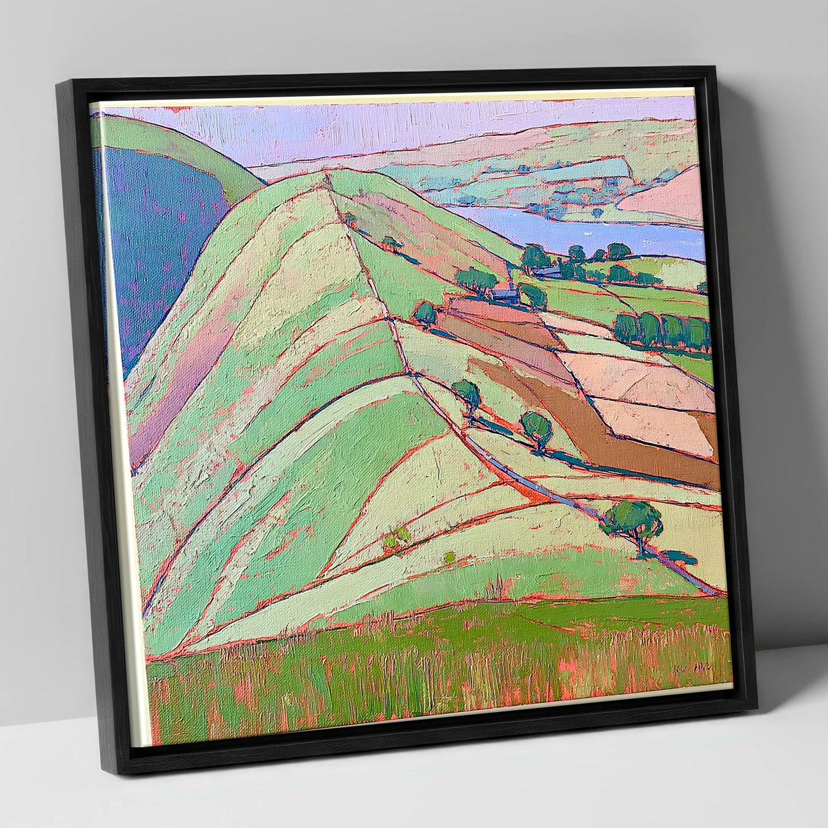 Vibrant Beda Fell Above Patterdale lake district village canvas wall art in black frame