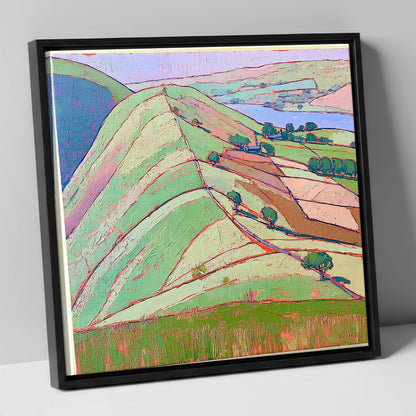 Vibrant Beda Fell Above Patterdale lake district village canvas wall art in black frame