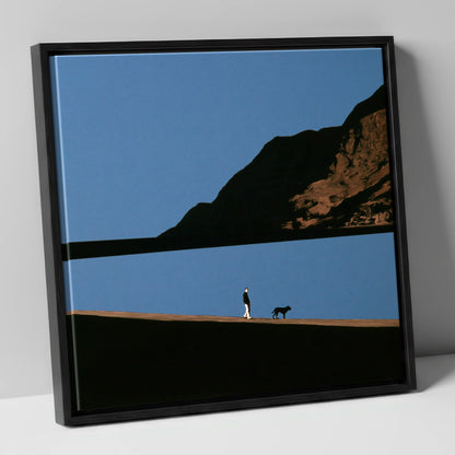 Silhouetted Dog Walker at Ennerdale Water gifts for dog walkers canvas wall art in black frame