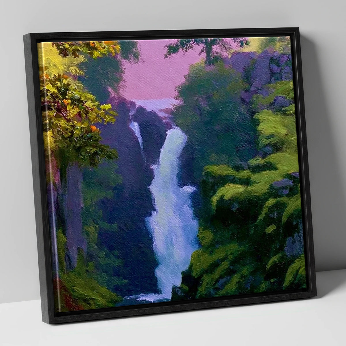 Vivid Aira Force Waterfall lake district waterfall canvas wall art in black frame