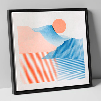 Geometric Derwentwater Sunrise lake district lake canvas wall art in black frame