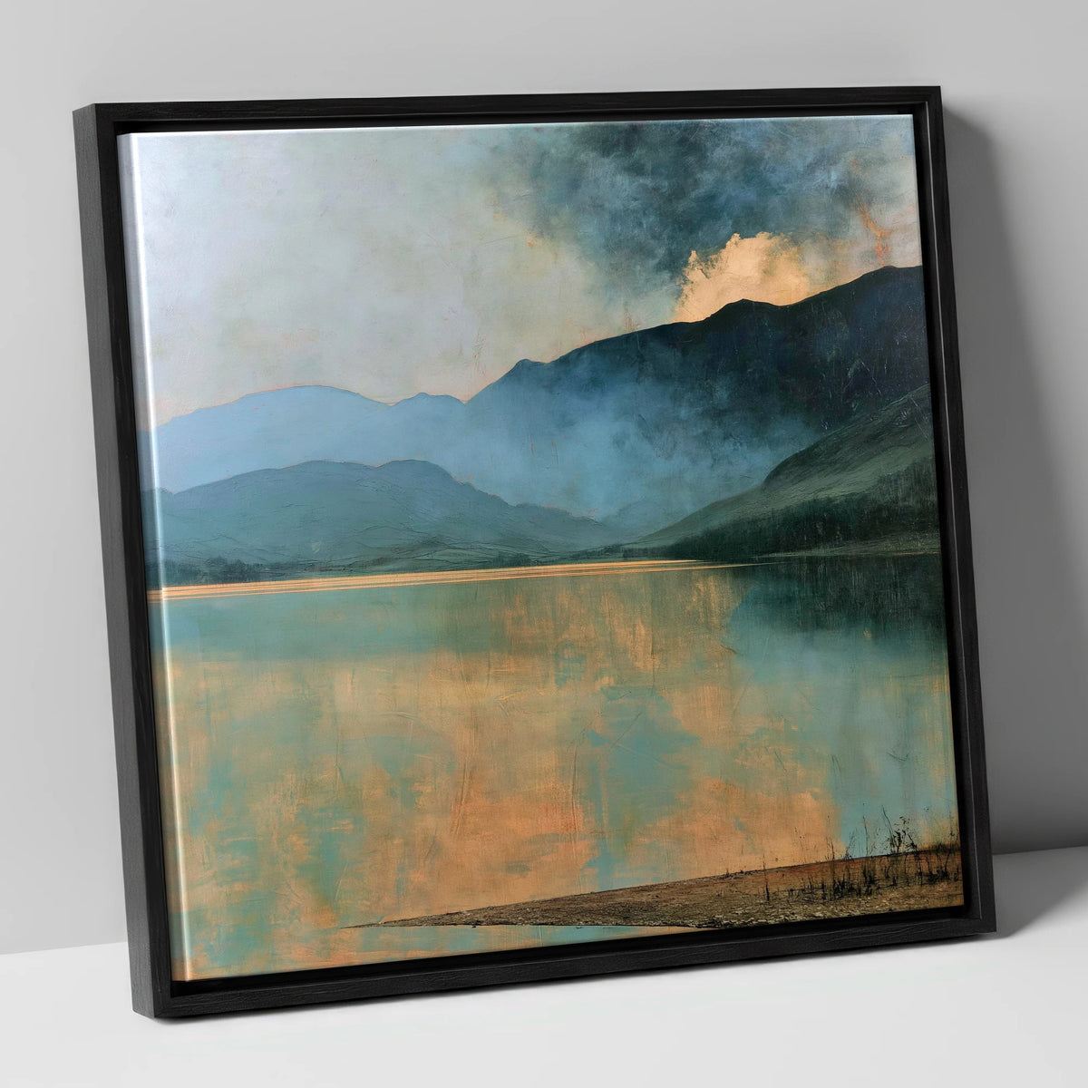 Light Breaking Over Crummock Water lake district lake canvas wall art in black frame
