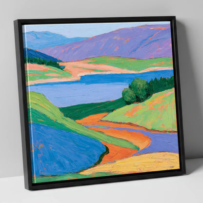 Cobalt Lake and Vibrant Fells lake district lake canvas wall art in black frame