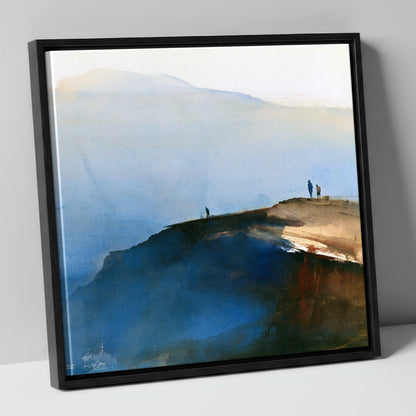 Indigo Fell Edge with Hikers lake district fell canvas wall art in black frame