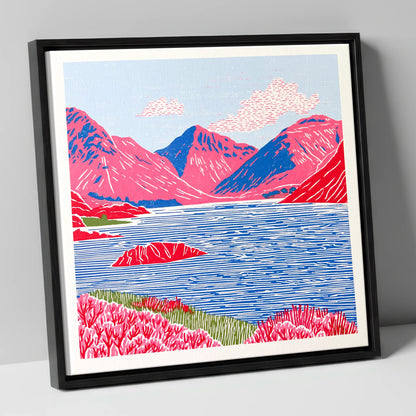 Vibrant Wasdale Fells and Lake lake district valley canvas wall art in black frame